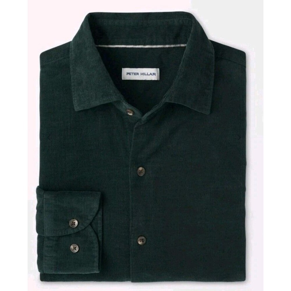 NWT $225 Peter Millar Mens Aspen Cashmere Corduroy Shirt Deep Verdant Green XXL